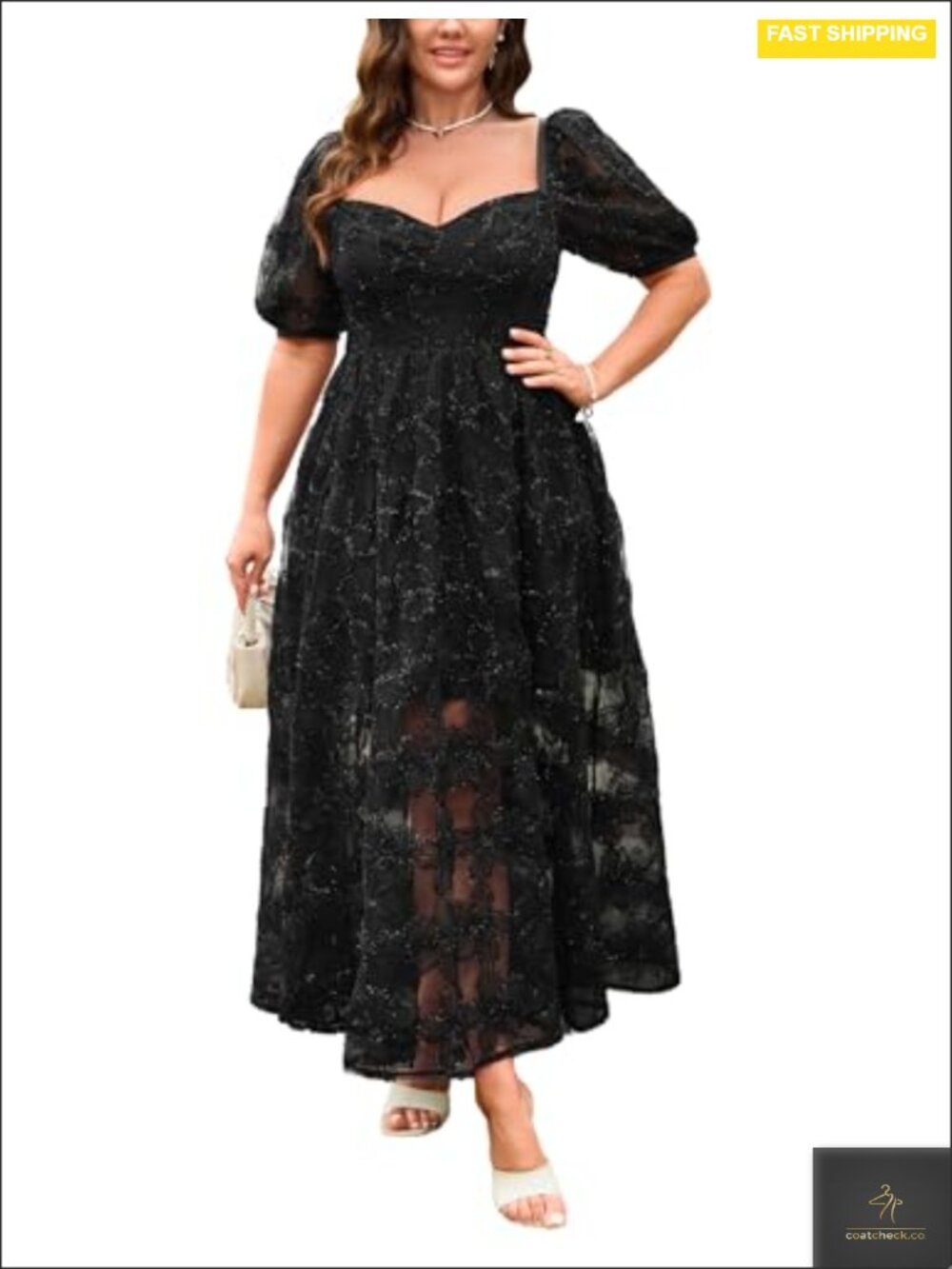 Formal Wedding Guest Floral Embroidered Maxi Dress M-3XL Puff Sleeve